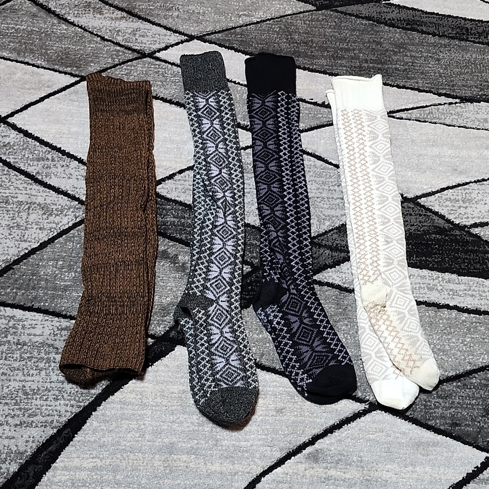KNEE-HIGH BOOT SOCKS & BROWN KNIT LEG-WARMERS BUNDLE